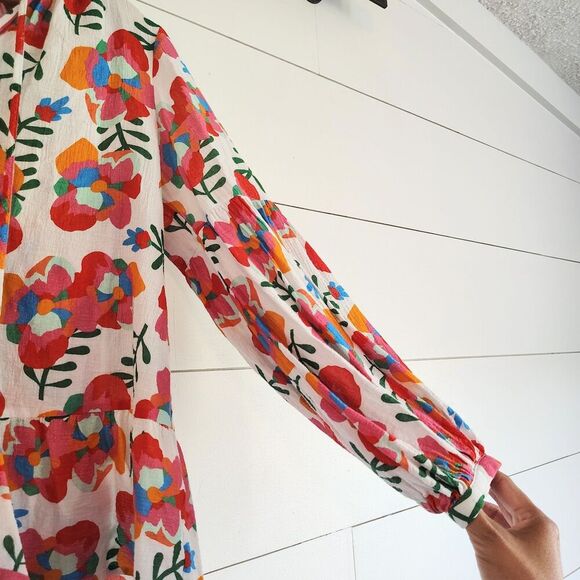Crosby by Mollie Burch Blouse Top Popover Lightweight Floral Ruffle Colorful S - Picture 3 of 9